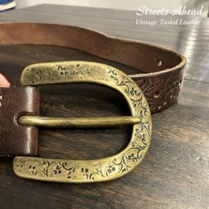 Streets Ahead Vintage Western Tooled Leather Belt - Made in USA - Size M
